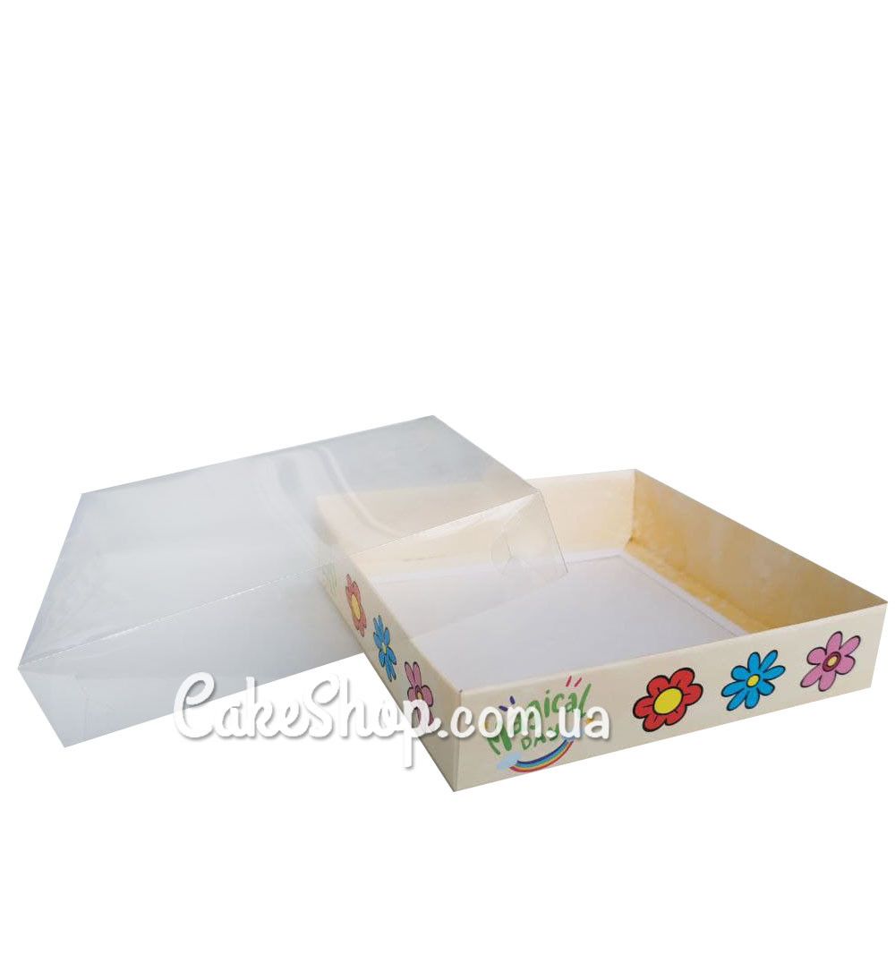 ⋗ Коробка для пряников с прозрачной крышкой Цветы, 16х16х3,5 см купить в Украине ➛ CakeShop.com.ua, фото