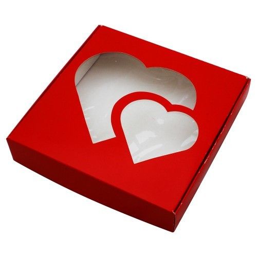 Коробка для пряників Серця Червона, 15х15х3см - фото