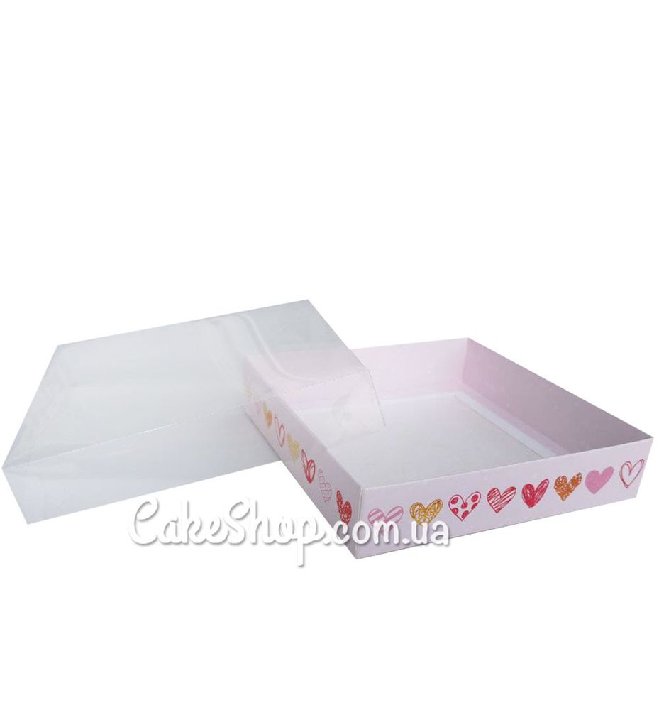 Коробка для пряников с прозрачной крышкой Сердечки, 16х16х3,5 см - фото