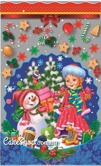 Пакеты новогодние Снеговик и девочка 20х30 см, 10 шт - фото