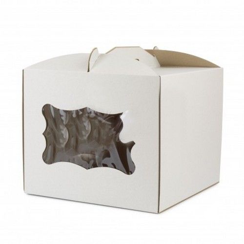 Коробка для торта с окошком Белая, 30х30х25см - фото