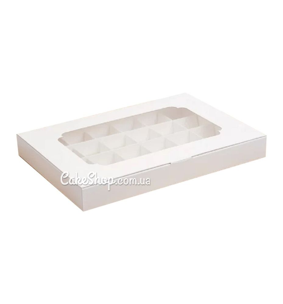 Коробка на 24 цукерки з вікном Біла, 27х18,5х3 см - фото