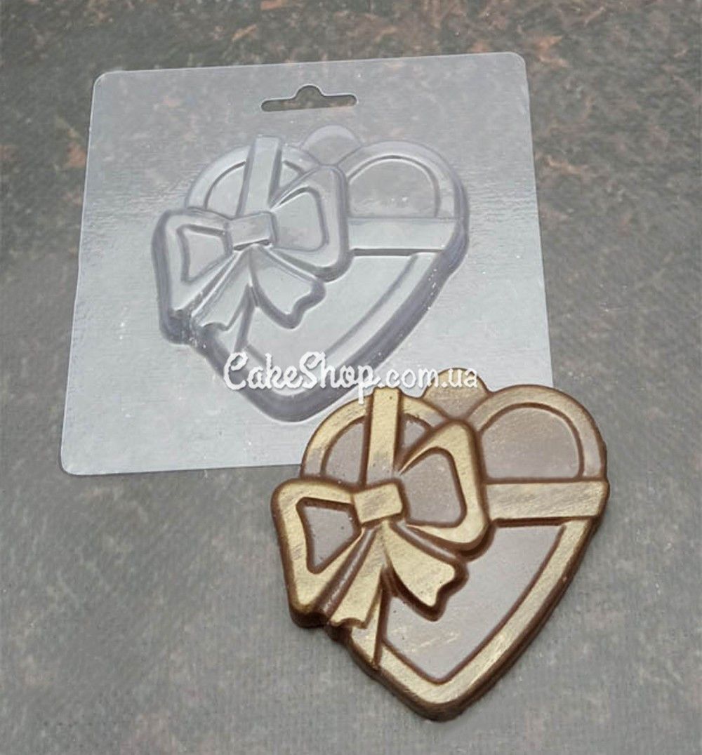 ⋗ Пластиковая форма для шоколада Сердце с бантом купить в Украине ➛ CakeShop.com.ua, фото
