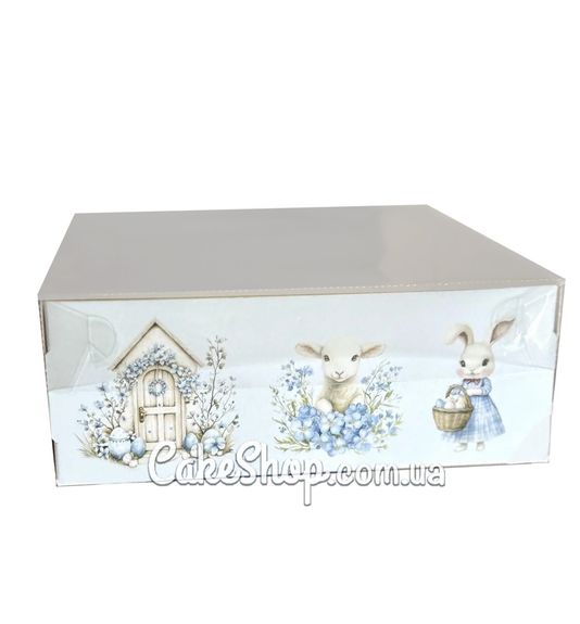 ⋗ Коробка для десертов с прозрачной крышкой Паксхальная голубая, 16х16х6 см купить в Украине ➛ CakeShop.com.ua, фото