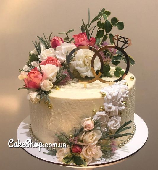 ⋗ Акриловий топпер DZ Обручки малі з камінцем золото купити в Україні ➛ CakeShop.com.ua, фото