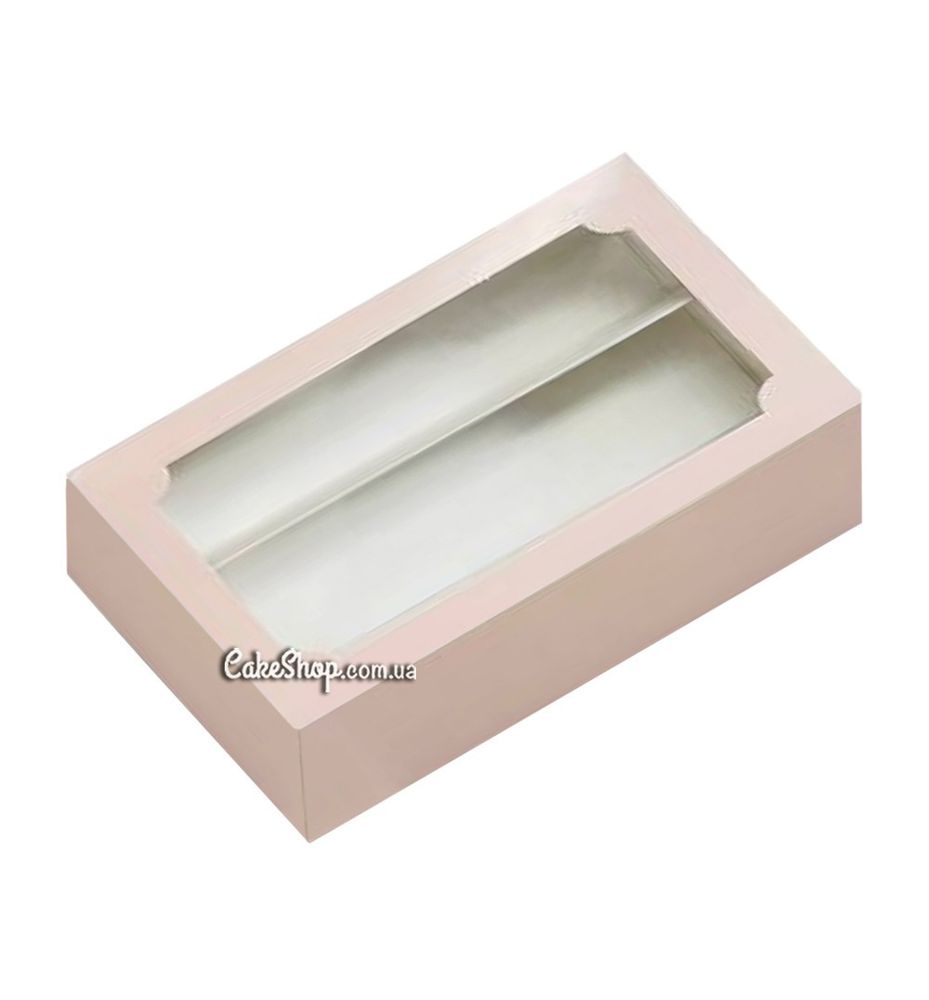 Коробка для макаронс, зефіру з вікном Пудра, 20х12х6 см - фото