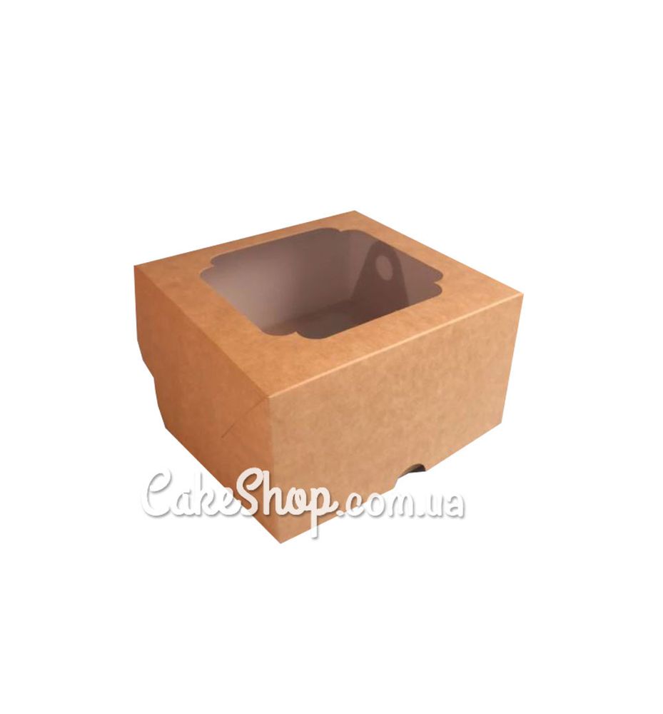 Коробка на 4 кекса с фигурным окном (2 вкладыша) Крафт, 17,2х17,2х10 см - фото