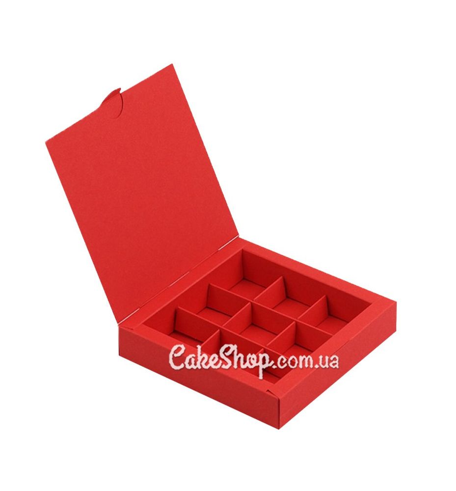 Коробка на 9 конфет без окна Красная, 15х15х3 см - фото