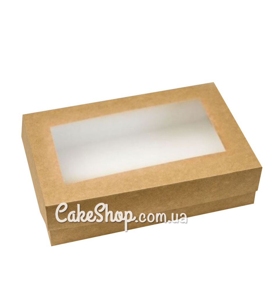 Коробка для эклер и пирожных с прозрачным окном Крафт, 23х15х6 см - фото
