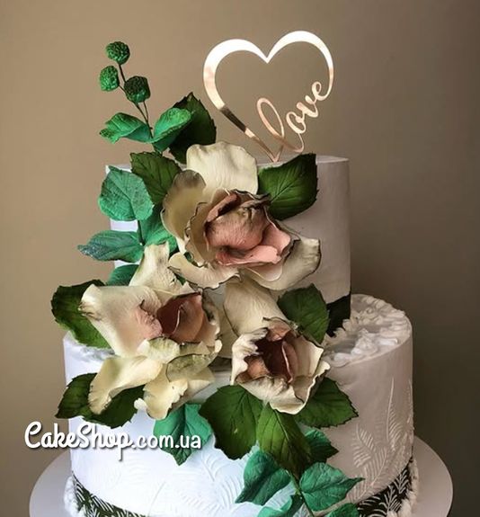 ⋗ Акриловий топпер DZ Love серце золото купити в Україні ➛ CakeShop.com.ua, фото