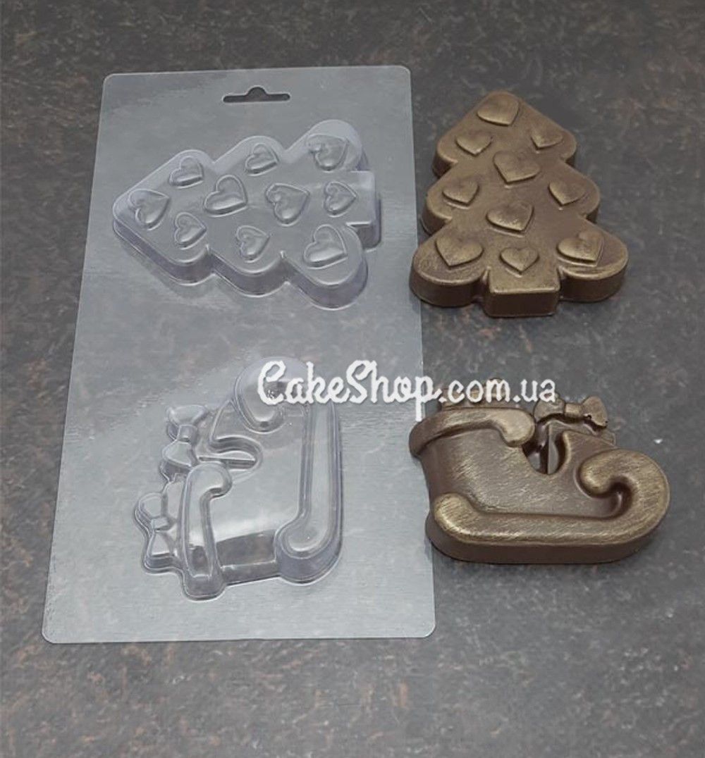 ⋗ Пластикова форма для шоколаду Сани і ялинка купити в Україні ➛ CakeShop.com.ua, фото