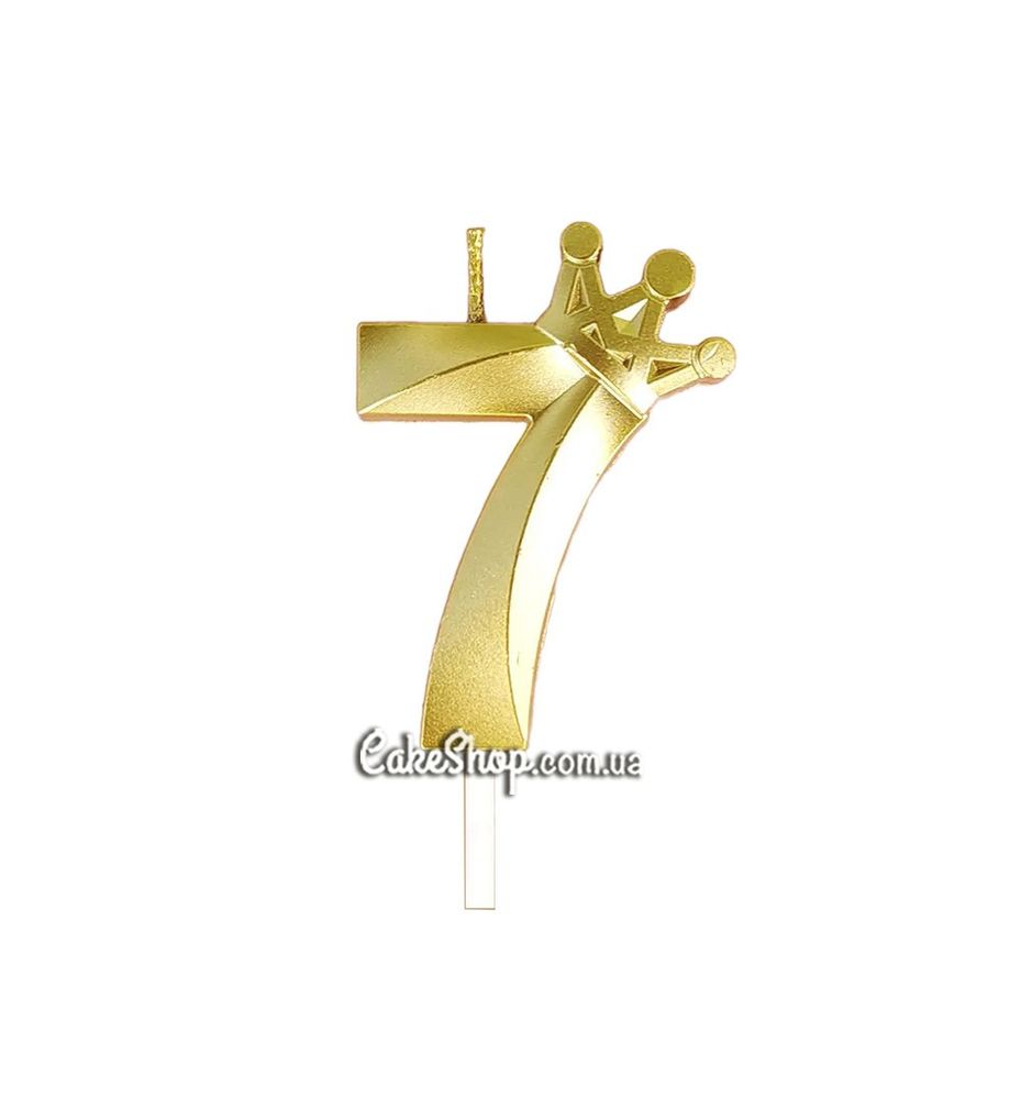 Тортова свічка цифра з короною золото - 7 - фото