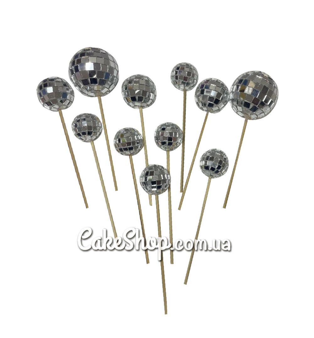 ⋗ Диско шары серебристые на шпажках, 11шт купить в Украине ➛ CakeShop.com.ua, фото