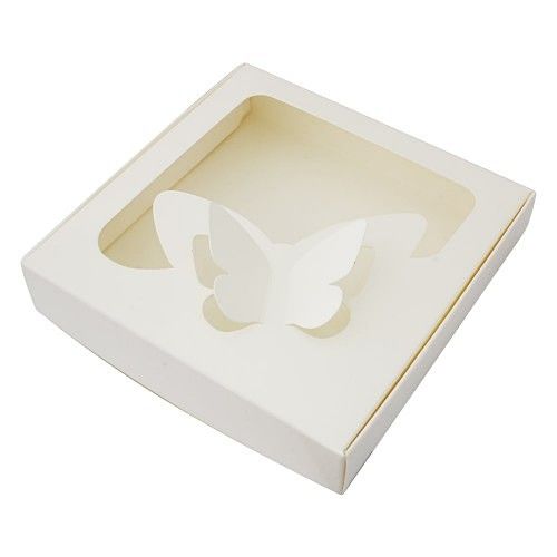 Коробка для пряников с бабочкой Белая, 15х15х3 см - фото