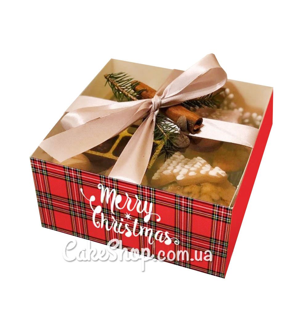 ⋗ Коробка для десертов с прозрачной крышкой Merry Christmas, 16х16х8 см купить в Украине ➛ CakeShop.com.ua, фото
