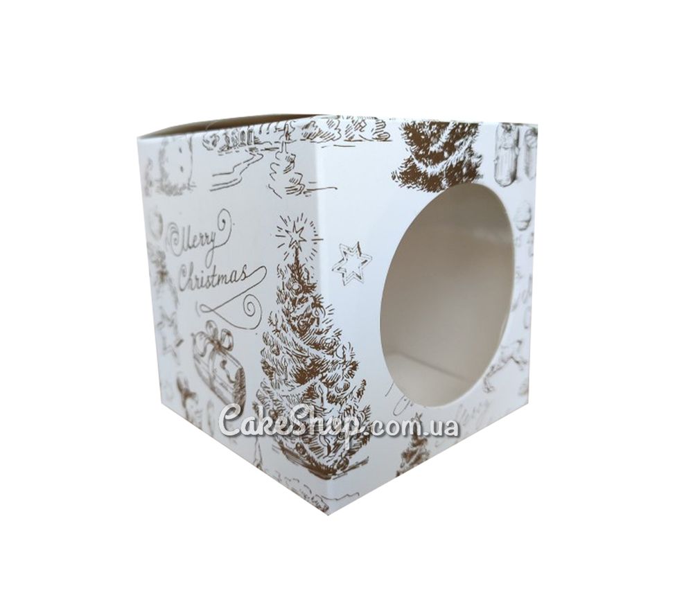Коробка для 1 кекса с золотой печатью Merry Christmas (круг), 9х9х9 см - фото