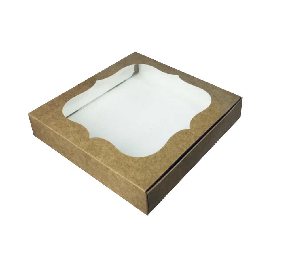 Коробка для пряників з фігурним вікном Крафт, 15х15х3см - фото