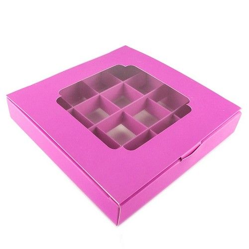 Коробка на 16 конфет с окном Розовая, 18,5х18,5 х 3 см - фото