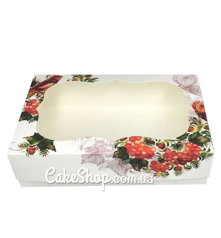 Коробка для эклер и пирожных с фигурным окном Калина, 23х15х6 см - фото