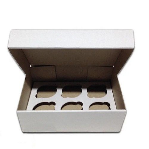 Коробка на 6 кексів з гофрокартону Біла, 25х17х11 см - фото