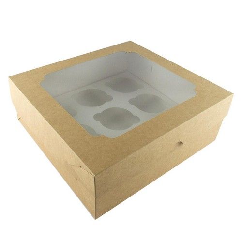 Коробка на 9 кексов с фигурным окном Крафт, 25х24х9 см - фото
