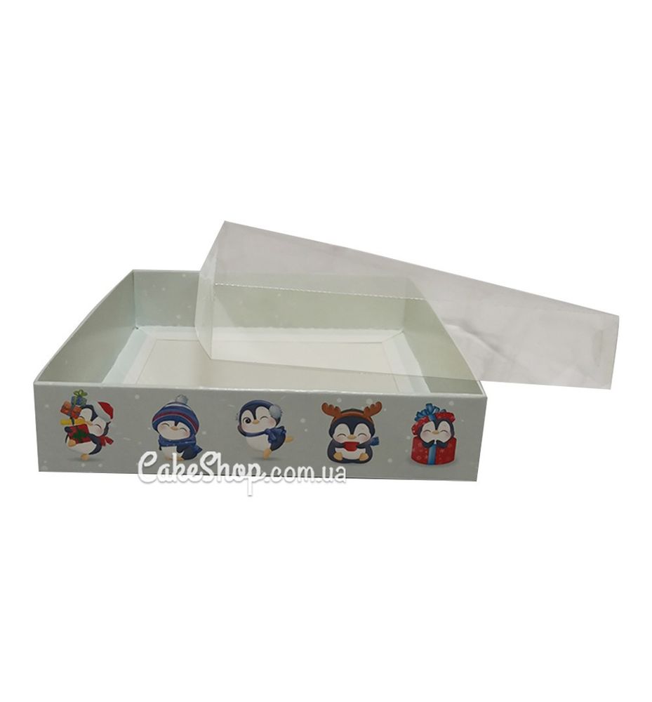 Коробка для пряников с прозрачной крышкой Пингвины, 16х16х3,5 см - фото