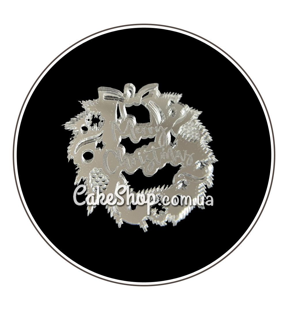 ⋗ Акриловый топпер Lion венок Merry Christmas серебро, 5 см купить в Украине ➛ CakeShop.com.ua, фото
