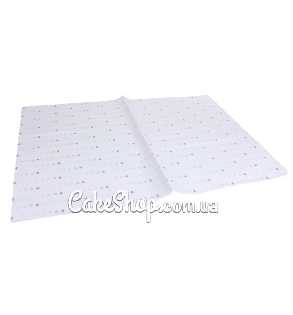 ⋗ Бумага тишью сердечки серебро, 5 листов купить в Украине ➛ CakeShop.com.ua, фото