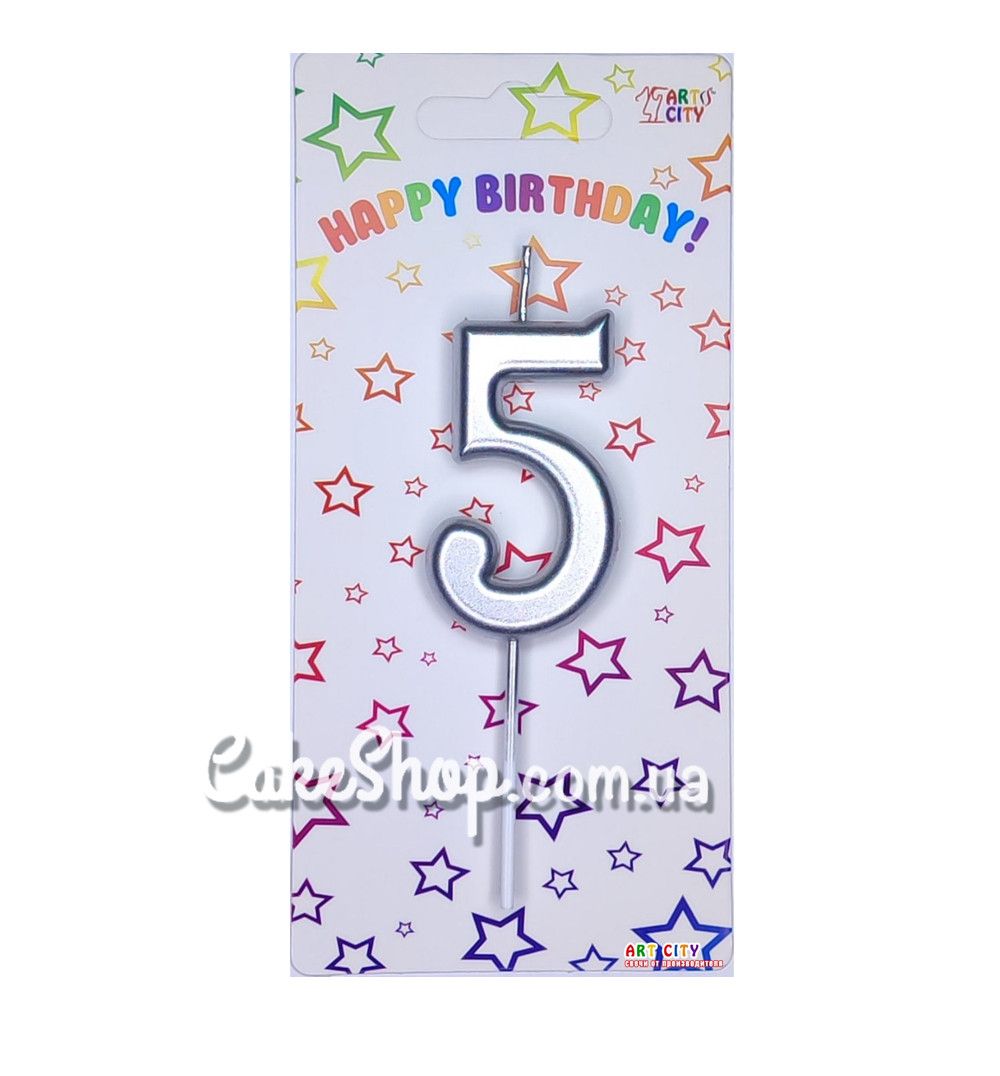 ⋗ Тортова свічка цифра Металізована срібло - 5 купити в Україні ➛ CakeShop.com.ua, фото