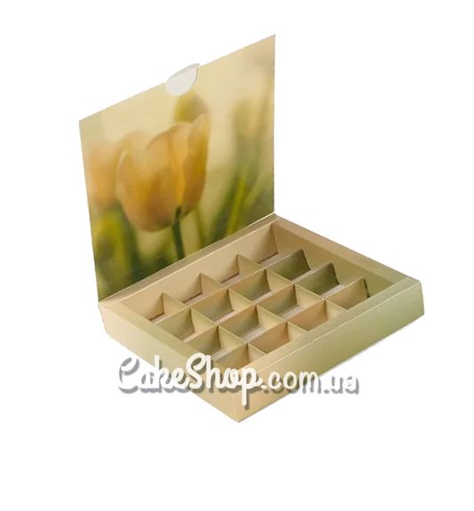 ⋗ Коробка на 16 цукерок без вікна Тюльпан весняний, 18,5х18,5х3 см купити в Україні ➛ CakeShop.com.ua, фото