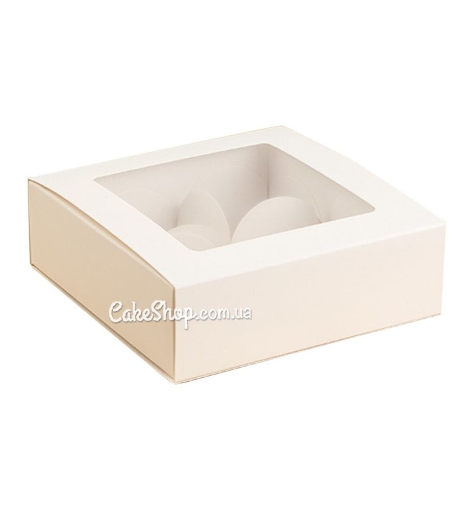 Коробка на 4 цукерки з вікном Біла, 11х11х3,5 см - фото