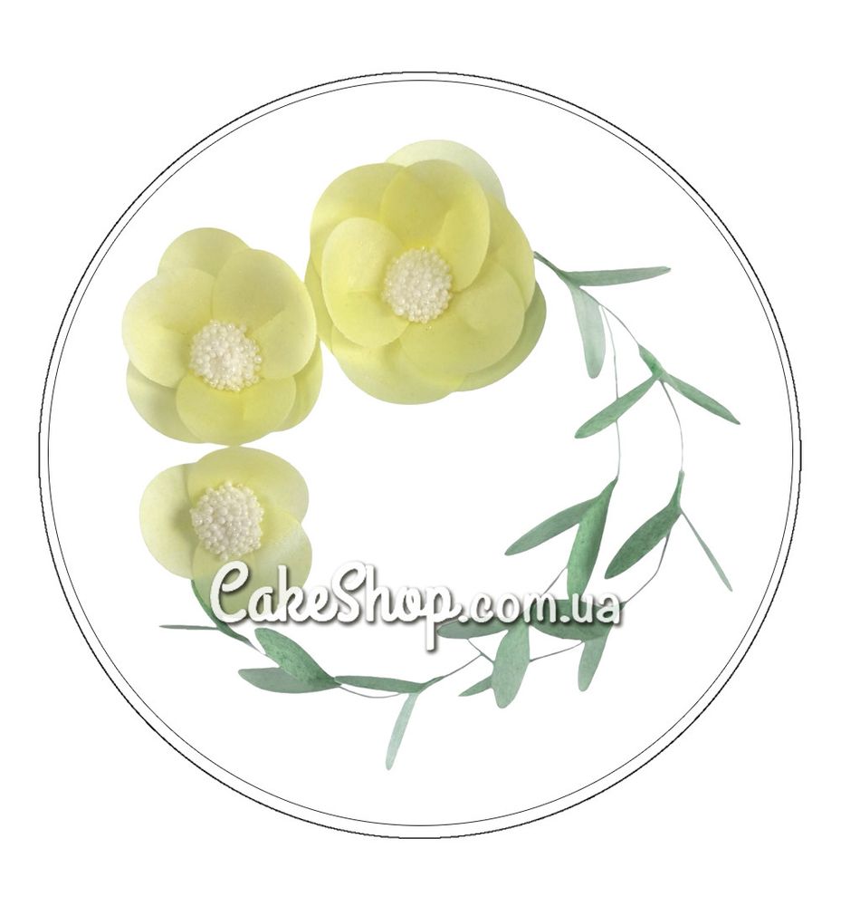 Вафельний набір, Квіти з листочками Жовті з зеленим ТМ Іриска - фото