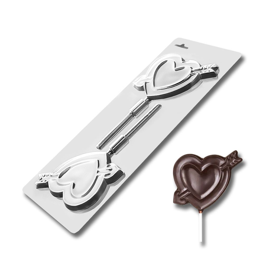 Пластиковая форма для шоколада Сердце на палочке - фото