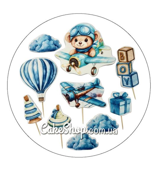 ⋗ Сахарные фигурки топеры MAXI Самолеты с Мишкой ТМ ДомК купить в Украине ➛ CakeShop.com.ua, фото