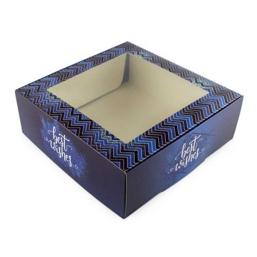 ⋗ Коробка для зефира с окном Best wishes синяя, 20х20х7 см купить в Украине ➛ CakeShop.com.ua, фото
