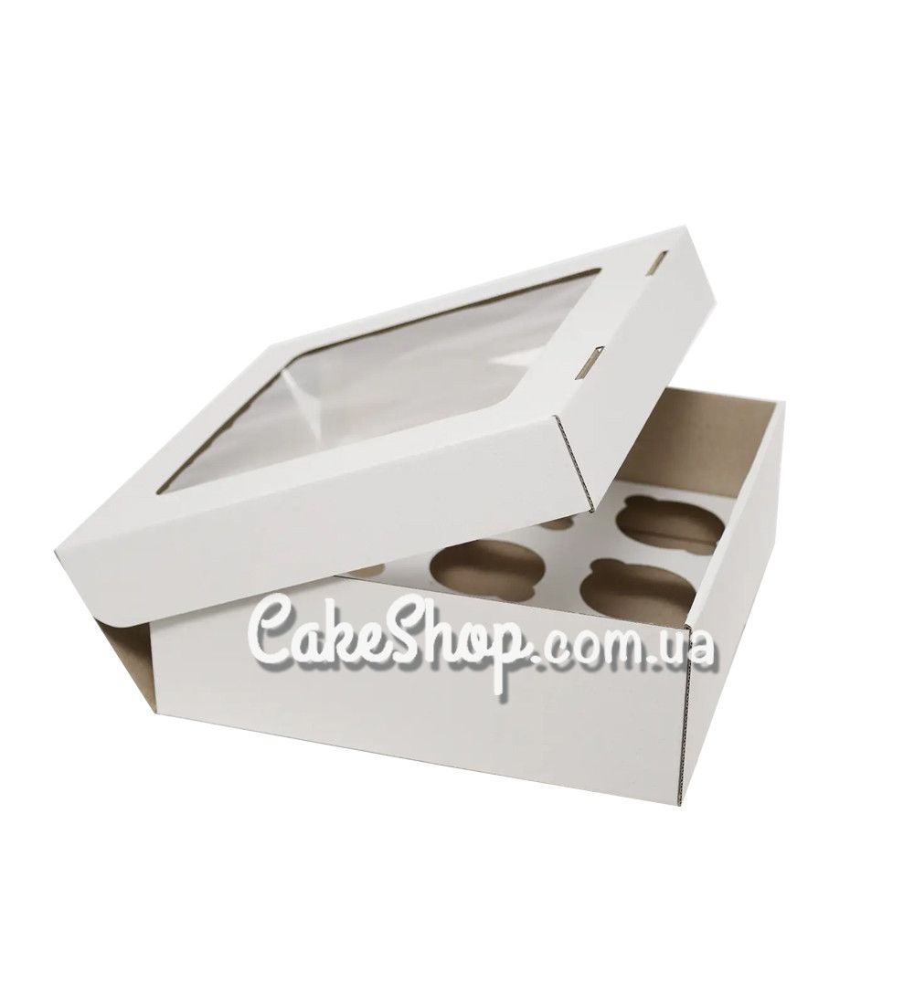 ⋗ Коробка на 9 кексів з гофрокартону з прозорим вікном Біла, 26х26х9 см купити в Україні ➛ CakeShop.com.ua, фото