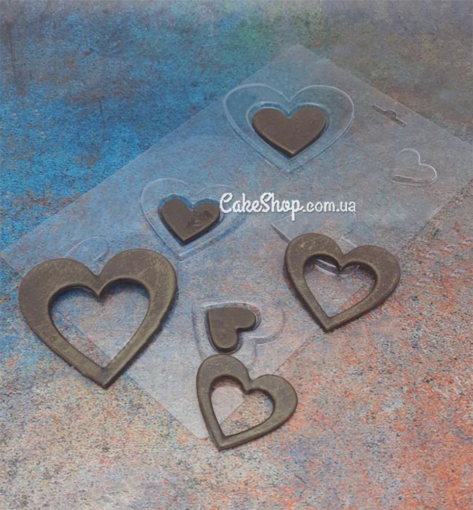 Пластиковая форма для шоколада Сердца на торт - фото