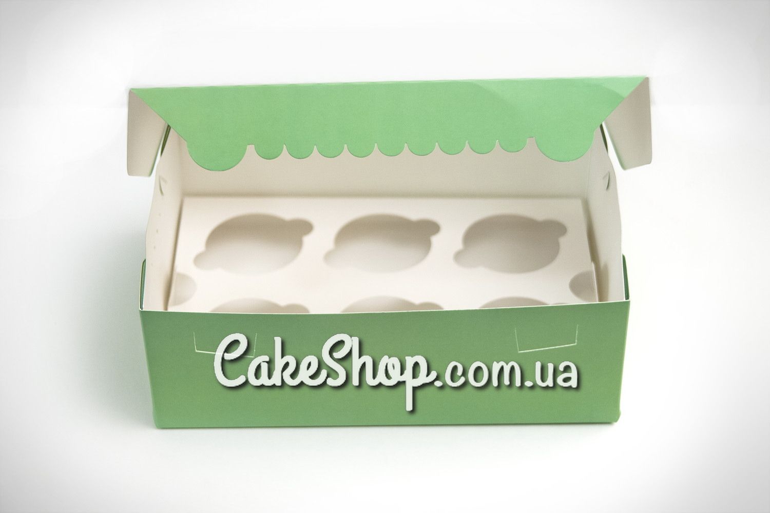 ⋗ Коробка на 6 кексов, маффинов, капкейков с прозрачным окном, Мятная купить в Украине ➛ CakeShop.com.ua, фото