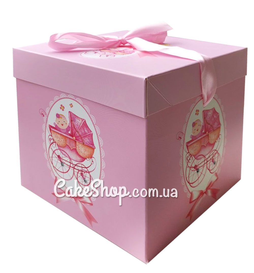 ⋗ Коробка подарункова Коляска рожева, 30х30х30 см купити в Україні ➛ CakeShop.com.ua, фото