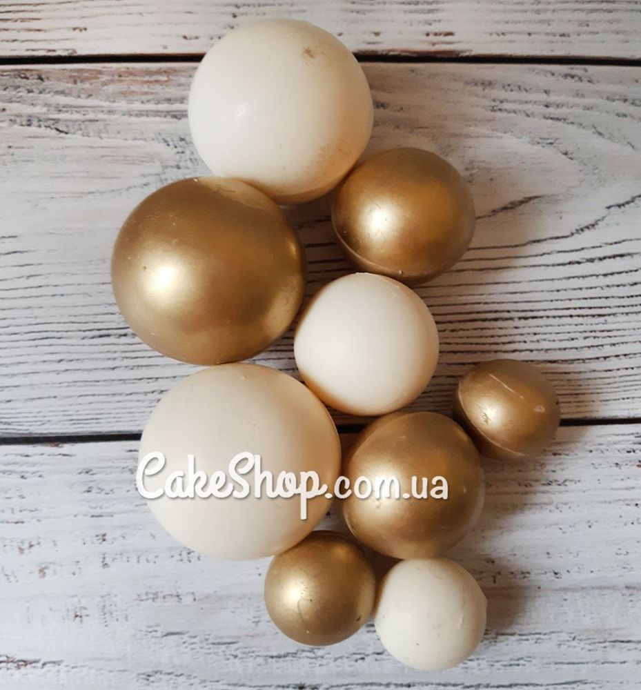 Набор шоколадных шариков белые/золото, 9шт - фото