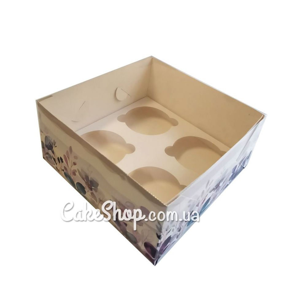 Коробка на 4 кекса с прозрачной крышкой Фиолет, 16х16х8 см - фото