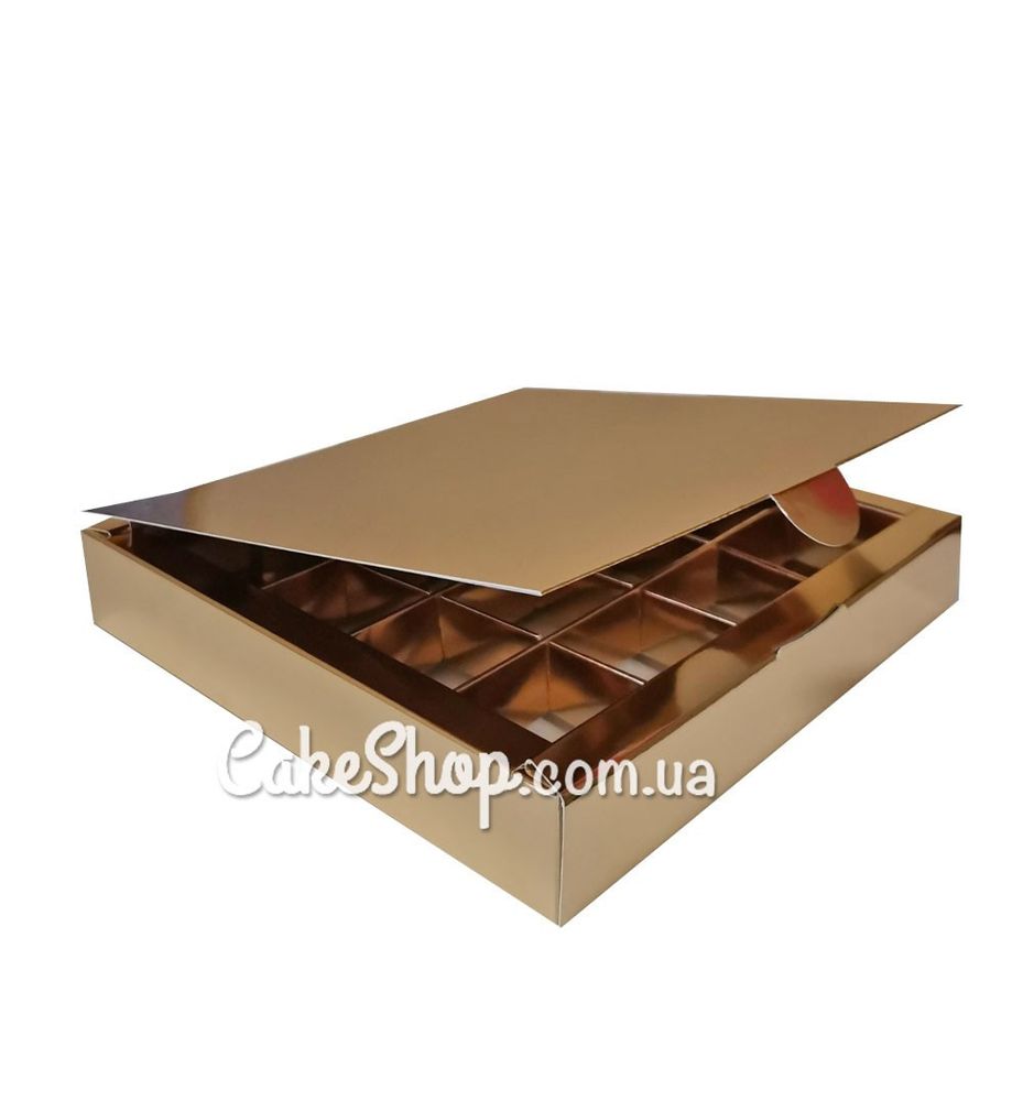 Коробка на 16 цукерок без вікна Золото, 18,5х18,5х3 см - фото