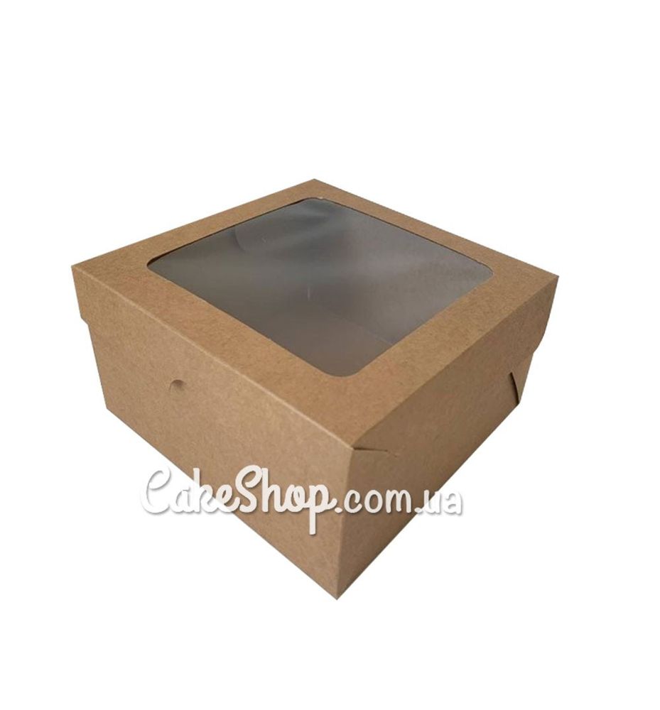 Коробка для подарунків, бенто-торта крафт з вікном, 16х16х9см - фото