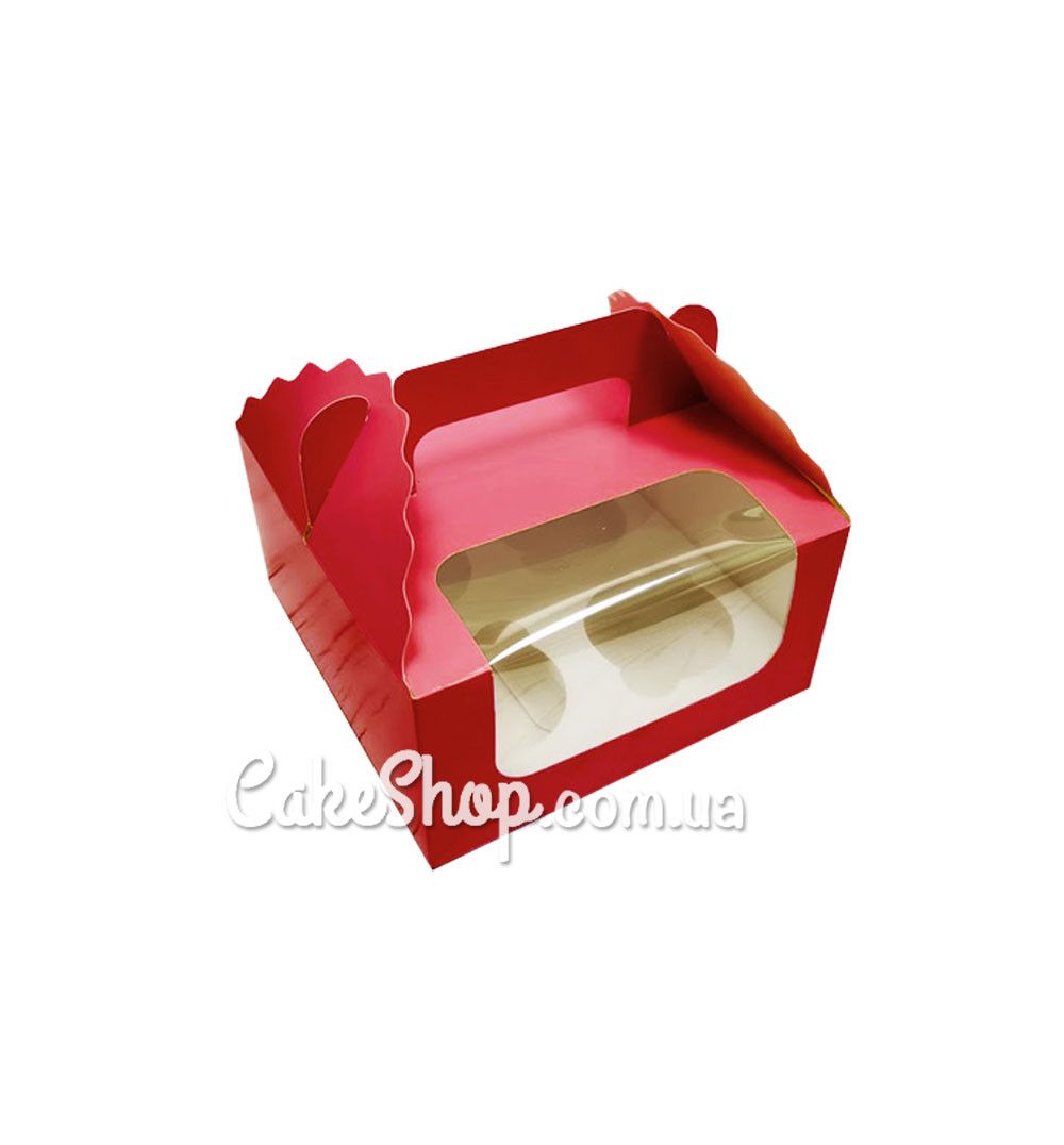 ⋗ Коробка на 4 кекси з ручкою Червона, 17х17х8,5 см купити в Україні ➛ CakeShop.com.ua, фото