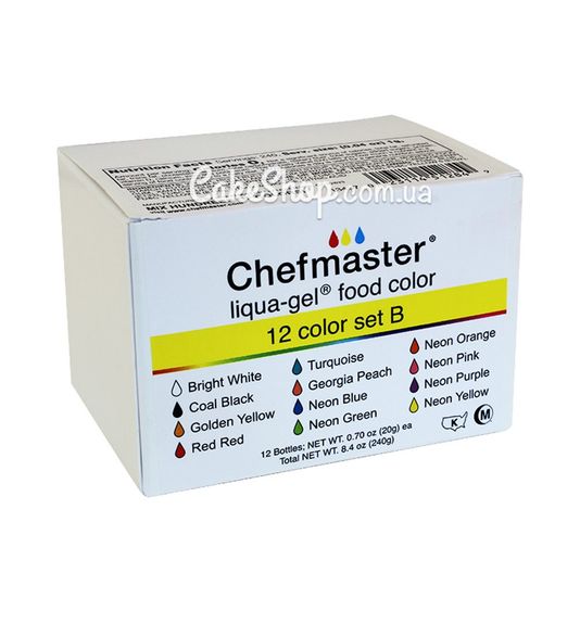 ⋗ Набір барвникі Chefmaster Liqua-Gel Set В, 12 шт купити в Україні ➛ CakeShop.com.ua, фото