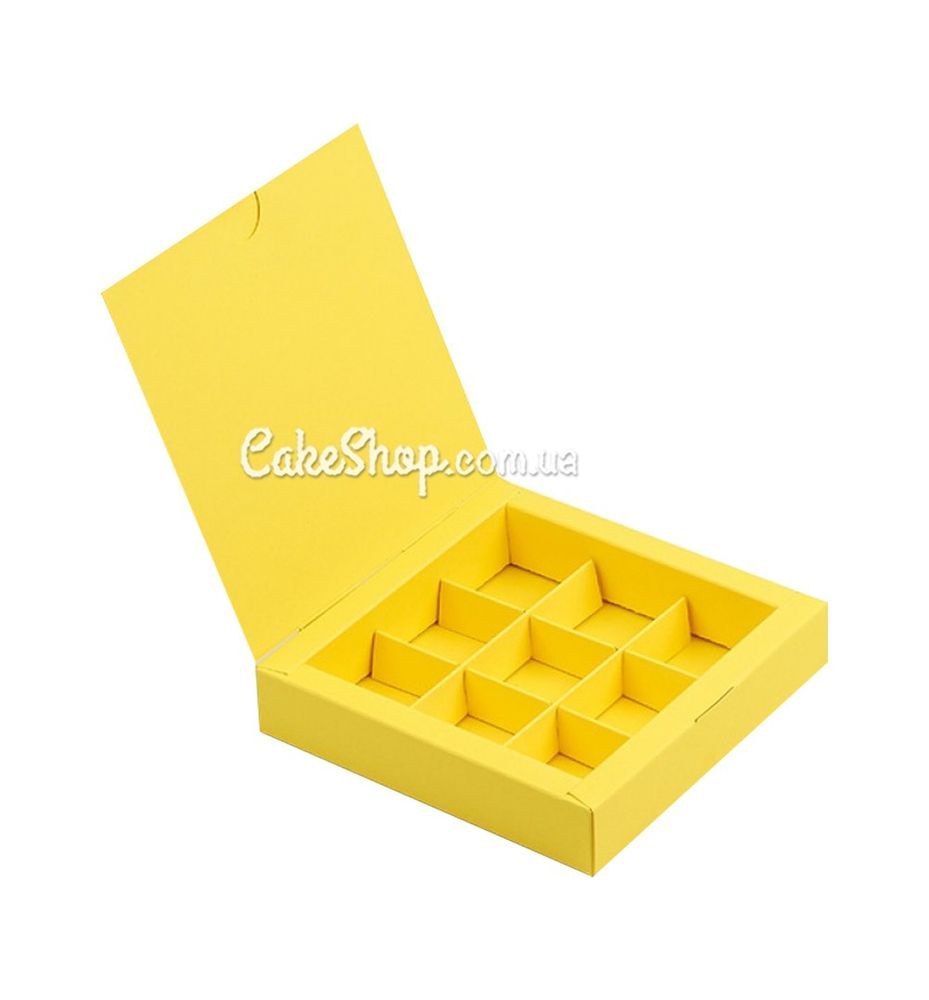 Коробка на 9 конфет без окна Желтая, 15х15х3 см - фото