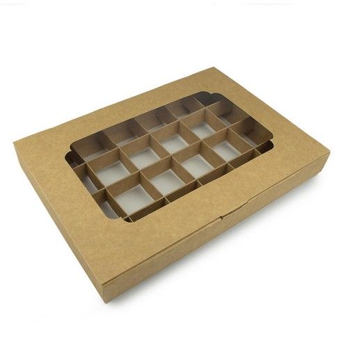 ⋗ Коробка на 24 конфеты с окном Крафт, 27х18,5х3 см купить в Украине ➛ CakeShop.com.ua, фото