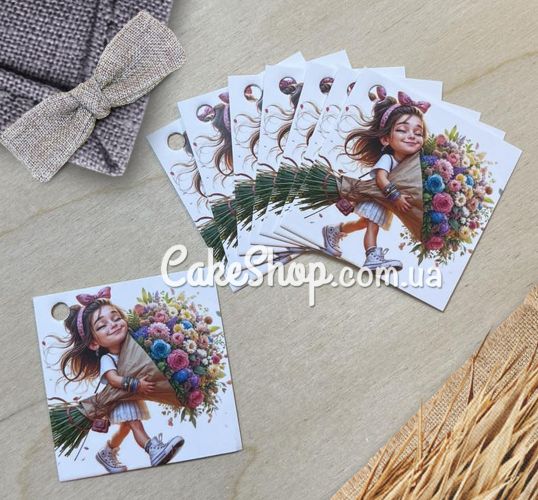 ⋗ Бірка паперова Дівчинка з букетом 5х5 см, 10 шт купити в Україні ➛ CakeShop.com.ua, фото