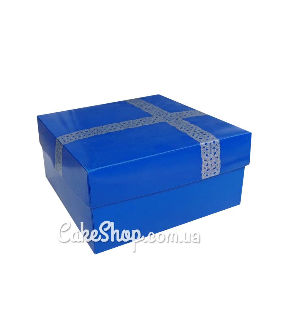 ⋗ Коробка для торта подарункова Синя, 19,5х19,5х9,7 см купити в Україні ➛ CakeShop.com.ua, фото