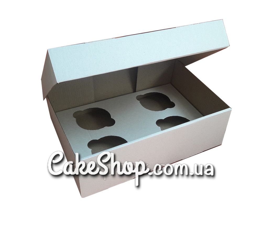 Коробка на 4 кекса из гофрокартона Белая, 25х17х8 см - фото